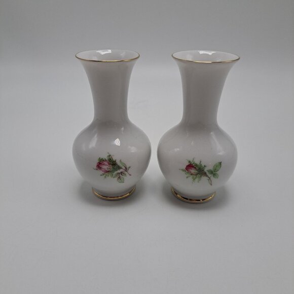 Zangenthal Bavaria Germany Miniature Porcelain Vases With Rose Design - Picture 3 of 8
